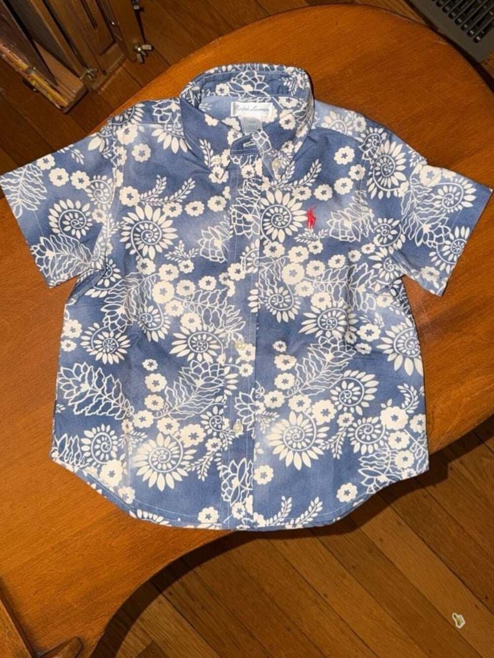 Ralph Lauren Toddler Blue Floral Paisley Short Sleeve Button Down Shirt Size 24M